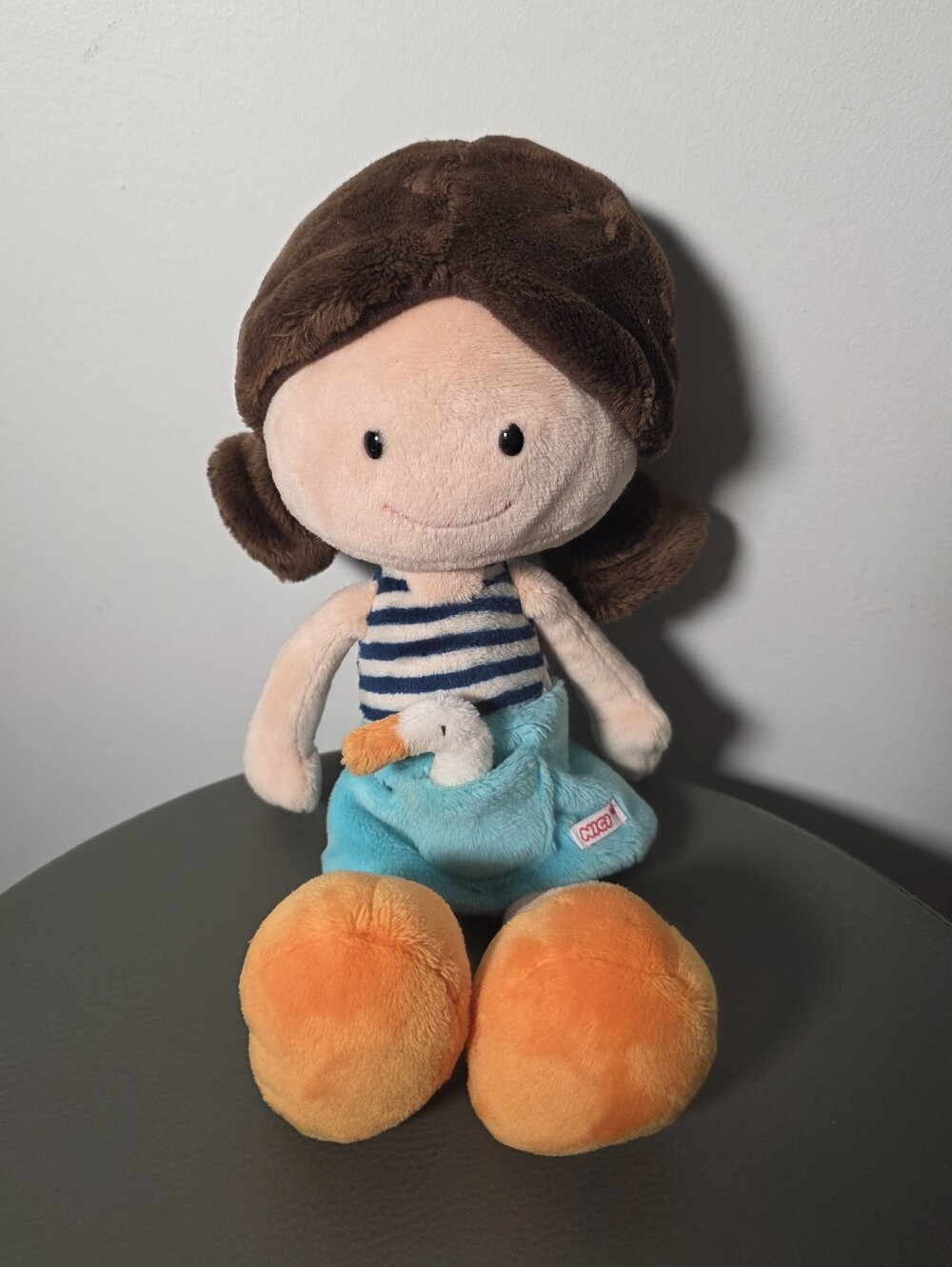 NICI Wonderland Plush Doll Girl With Goose Stuffed Toy Blue Dress 12” Soft Plush